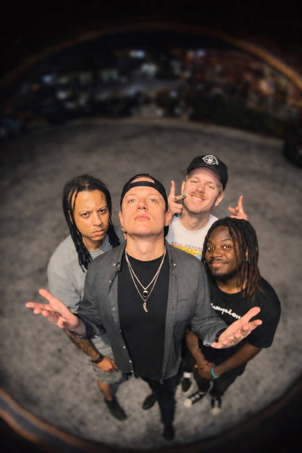 Krash Party band portrait with the overlaid logo removed